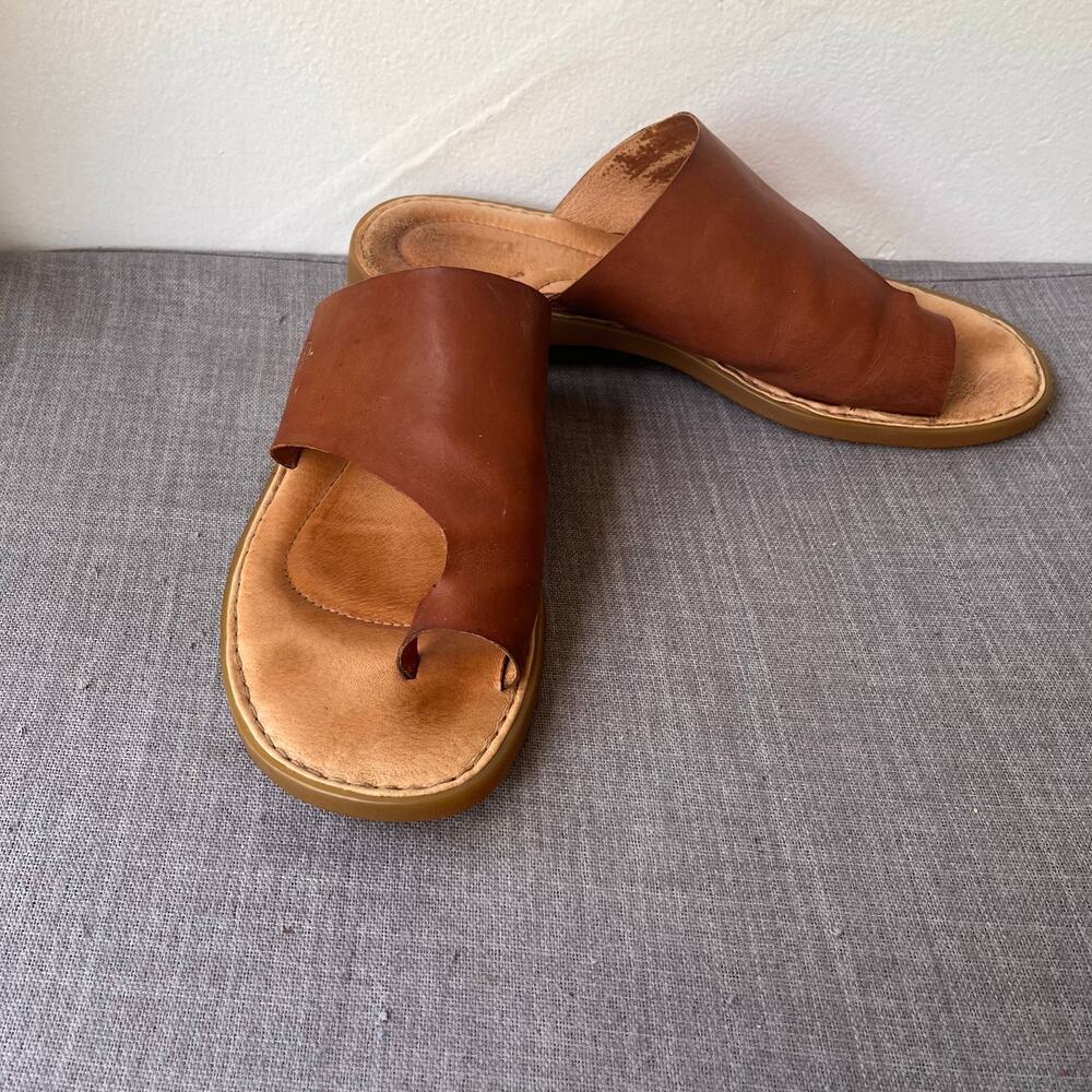 BORN Inti Sandals Womens Size 10M Brown Tan Leather Boho Hippie Slip On Comfort - Picture 2 of 8